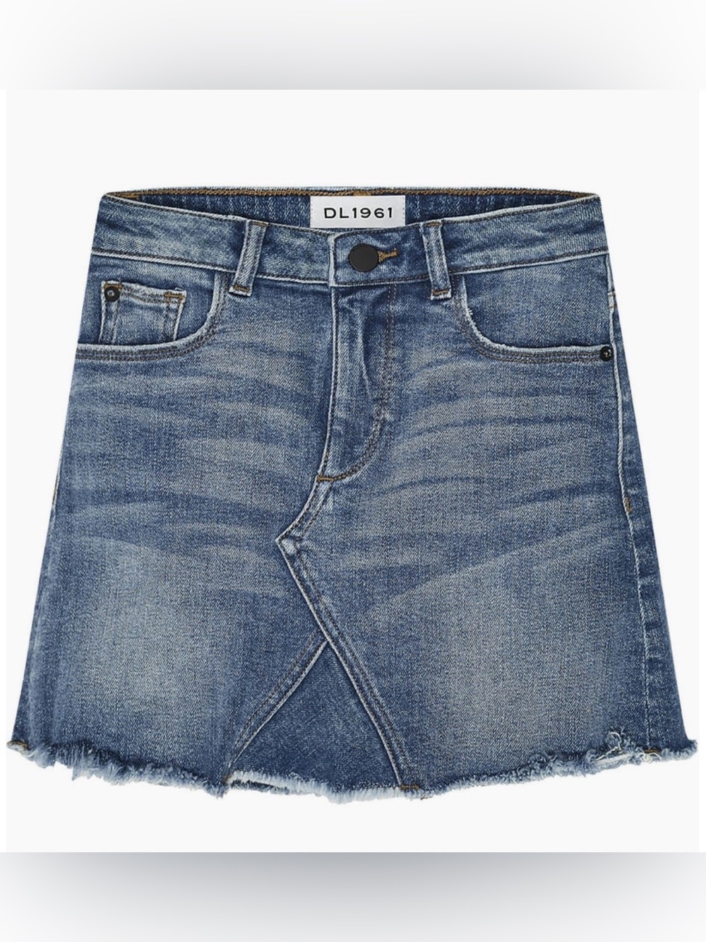 DL1961 Jenny Blue Denim Frayed-Hem Mini Skirt Size 7 in Springdale